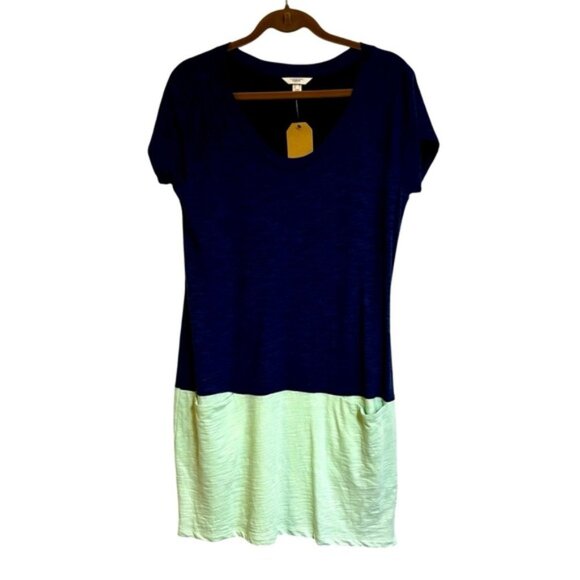 Lands End Canvas Sheath T-shirt Dress Medium Navy Mint Coastal Nautical - Picture 1 of 9